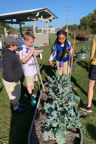 school kids in garden