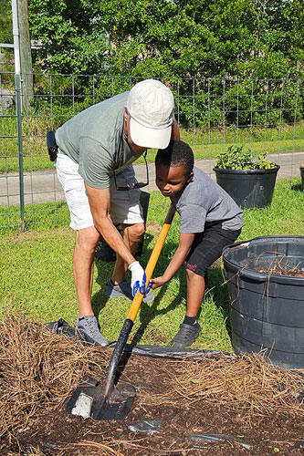 school kids in garden
